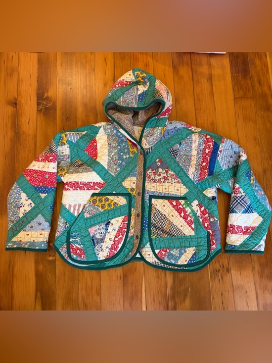 Jackets & Blazers - Handmade Vintage Quilt Coat with Hood Sz XL